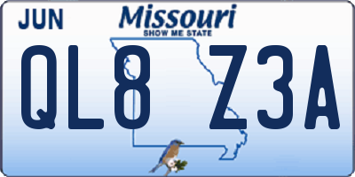 MO license plate QL8Z3A