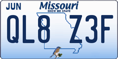 MO license plate QL8Z3F