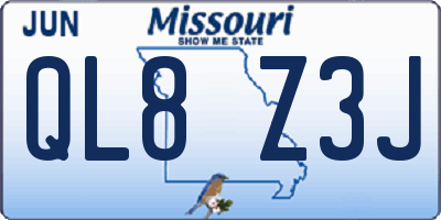 MO license plate QL8Z3J