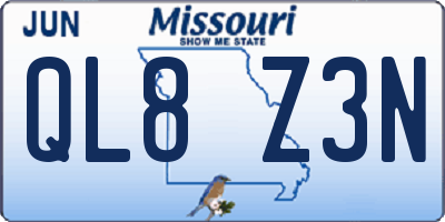 MO license plate QL8Z3N