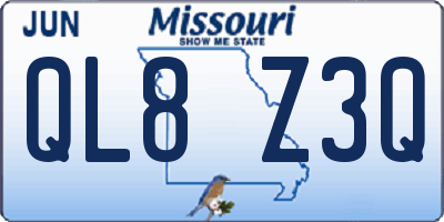 MO license plate QL8Z3Q