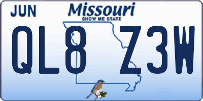 MO license plate QL8Z3W