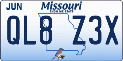 MO license plate QL8Z3X