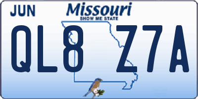 MO license plate QL8Z7A