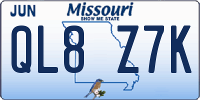 MO license plate QL8Z7K