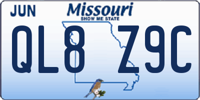 MO license plate QL8Z9C