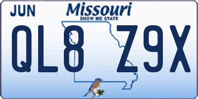 MO license plate QL8Z9X