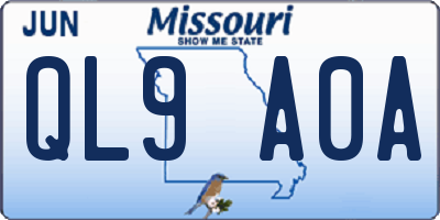 MO license plate QL9A0A