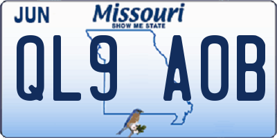 MO license plate QL9A0B