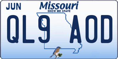 MO license plate QL9A0D
