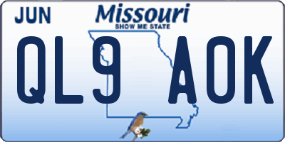 MO license plate QL9A0K