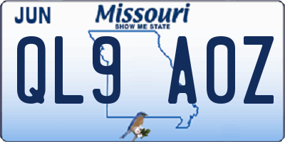 MO license plate QL9A0Z