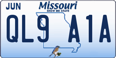 MO license plate QL9A1A