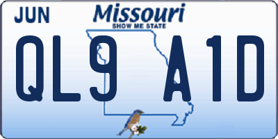 MO license plate QL9A1D
