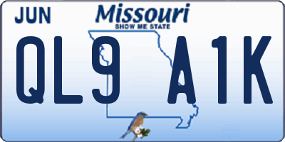 MO license plate QL9A1K