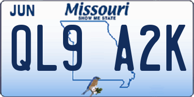 MO license plate QL9A2K