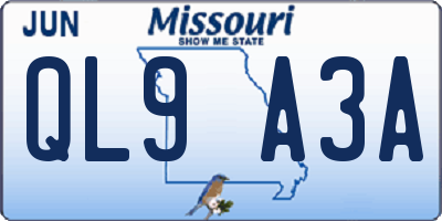 MO license plate QL9A3A