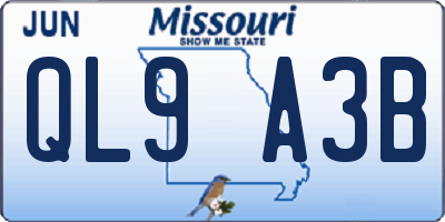 MO license plate QL9A3B