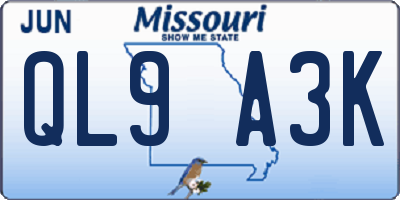 MO license plate QL9A3K