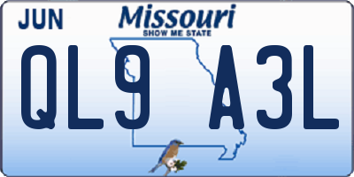MO license plate QL9A3L