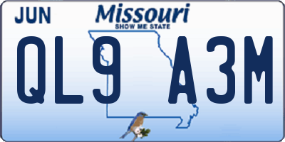 MO license plate QL9A3M