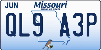 MO license plate QL9A3P