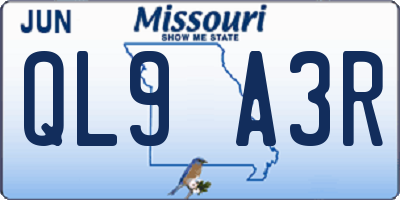 MO license plate QL9A3R