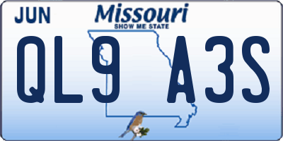 MO license plate QL9A3S