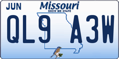 MO license plate QL9A3W