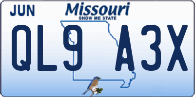 MO license plate QL9A3X