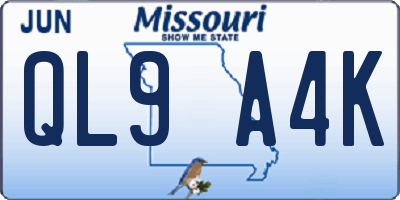 MO license plate QL9A4K