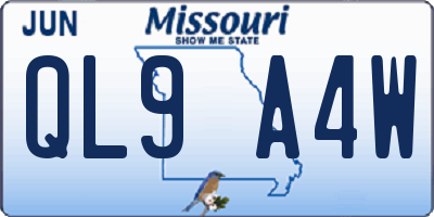 MO license plate QL9A4W