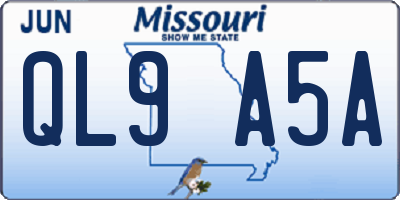 MO license plate QL9A5A