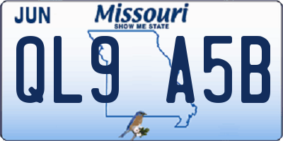 MO license plate QL9A5B