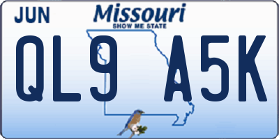 MO license plate QL9A5K