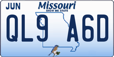 MO license plate QL9A6D