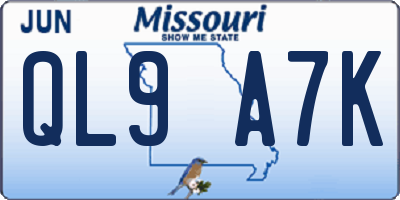 MO license plate QL9A7K