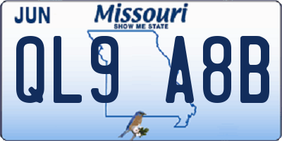 MO license plate QL9A8B
