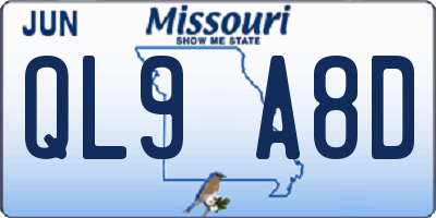 MO license plate QL9A8D