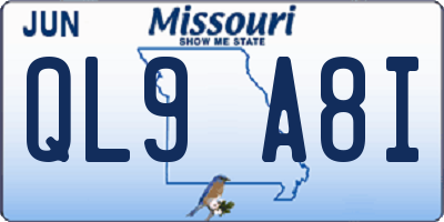 MO license plate QL9A8I