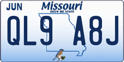 MO license plate QL9A8J