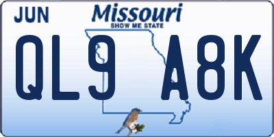MO license plate QL9A8K