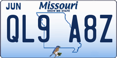 MO license plate QL9A8Z