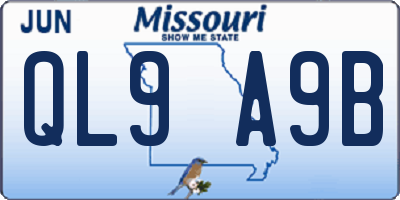 MO license plate QL9A9B