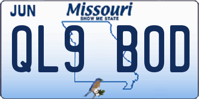 MO license plate QL9B0D