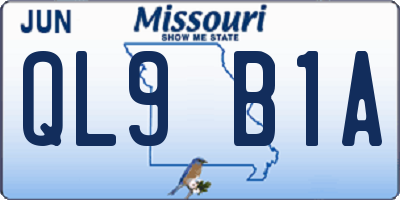 MO license plate QL9B1A
