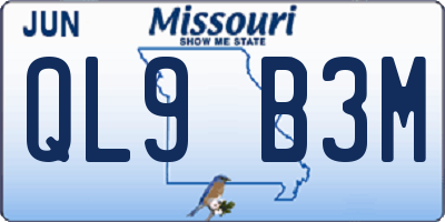 MO license plate QL9B3M