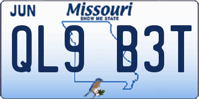 MO license plate QL9B3T