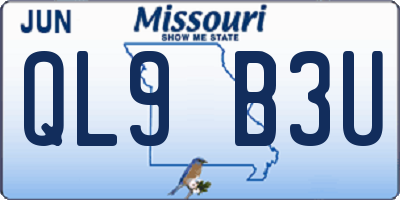 MO license plate QL9B3U