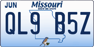 MO license plate QL9B5Z